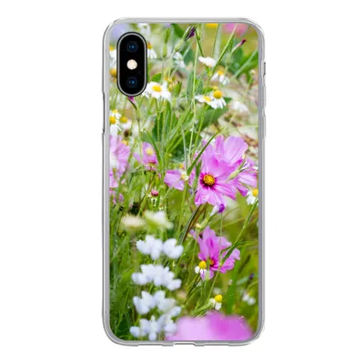 Produktbild von MuchoWow® Handyhülle Schutzhülle Hülle für iPhone X Blumen - Natur - Grün - Gras - Lila - Weiß Silikon Softcase Handy Hülle - Handyhülle