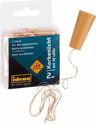 Produktbild von 2 Idena Korken LED Lichterketten gold 90,0 cm