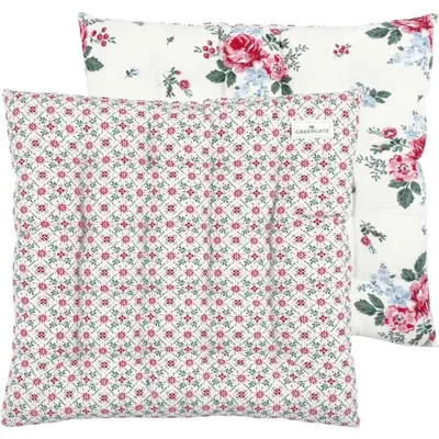 Produktbild von Greengate Sitzkissen NENNE Weiß mit Blumen 40x40 Stuhlkissen Sitzauflage