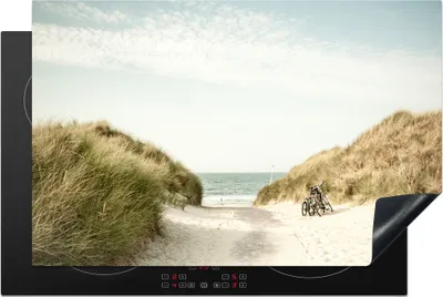 Produktbild von KitchenYeah© Herdabdeckplatte Strand - Düne - Fahrrad , 80x52cm, Küche Deko, Glaskeramikkochfeld Herdabdeckung, Abdeckplatte fùr Kochfeld