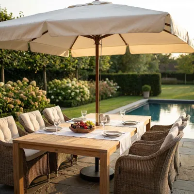 Immagine prodotto di Milani Home - Ombrellone Da Giardino 3x3 Palo Centrale In Legno Telo Bianco Per Esterno Ristorante Gelateria Bar Hotel Albergo - Ecrù