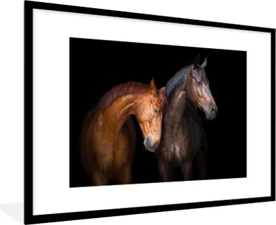 Produktbild von MuchoWow® Gerahmtes Poster Pferde - Tiere - Porträt - Braun 90x60 cm - Poster mit Schwarzem Bilderrahmen Wandposter Rahmen Foto Bilder - Wanddekoration - Fotos