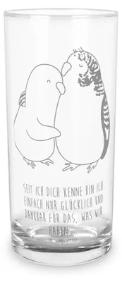 Produktbild von Mr. & Mrs. Panda Glas Wellensittich Liebe 400 ml - Transparent - Geschenk, Tumbler, glücklich, Umarmung, Longdrinkglas, Kuscheln, Wasserglas, Verknallt, Nähe, Freund