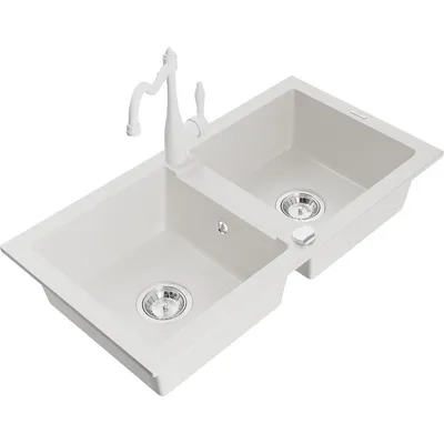 Obrázok produktu pre Mexen Mario granitový dvojkomorový drez s kuchynskou batériou Carla, Biela - 6504-20-670700-20