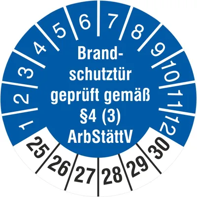 Produktbild von 1000 Prüfetiketten Brandschutztür  §4 (3) ArbStättV 30 mm 2025-2030