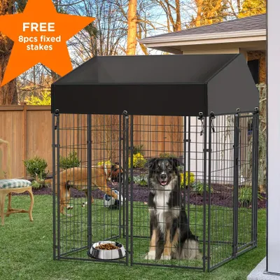 Imagen del producto de Jaula metálica soldada de alta resistencia, de 162 cm de altura, para perros, con toldo impermeable y protección solar, ideal para uso en exteriores como gallineros, para patos, conejos, perros y otros animales
