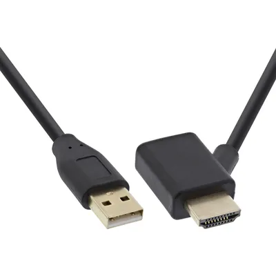 Produktbild von InLine HDMI Adapter Stecker/Buchse mit USB-Power Einspeisung, 0,5m, 0,5 m, HDMI, USB-A, Männlich/Weiblich, Männlich, Abgewinkelt