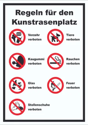 Produktbild von Schild Regeln Kunstrasenplatz hochkant A3 (297x420mm)