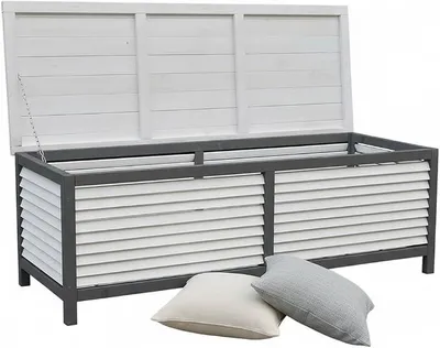Zdjęcie produktu dla Skrzynia ogrodowa, pojemnik na poduszki, skrzynia ogrodowa, odporna na warunki atmosferyczne, 140 cm, biała, szara
