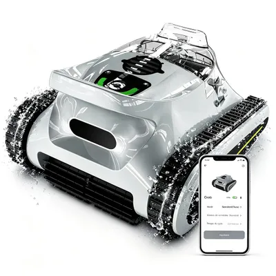 Obrázek produktu pro Bazénový robot, tři režimy čištění, 150 minut, bezdrátový bazénový robot na dno a stěny, s inteligentním plánováním trasy, až 200 m², ovládání přes aplikaci, šedý