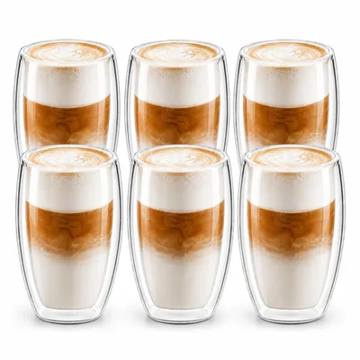 Produktbild von LAPRESO® Latte Macchiato Gläser doppelwandig 6er Set 450ml - Doppelwandige Gläser modernes Design Cappuccino Tassen Teegläser aus Borosilikatglas