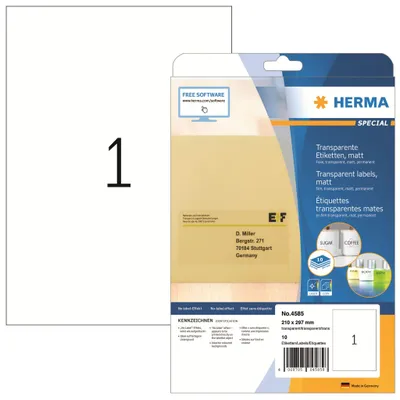 Obrázek produktu pro HERMA A4, Průhledná, Obdélník, Permanentní, A4, Univerzální, Polyester