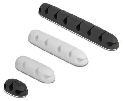 Produktbild von DeLOCK Kabelhalter selbstklebend Kombi Set 4 Stück schwarz / weiß, Kabelhalter, Tisch/Wand, Silikon, Schwarz, Weiß