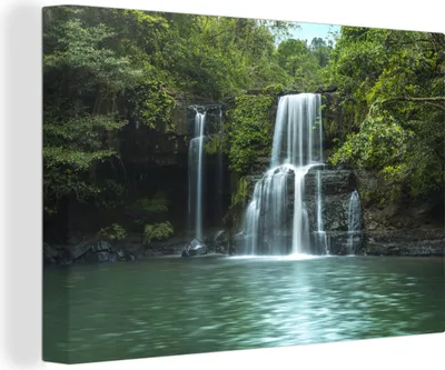 Produktbild von OneMillionCanvasses® - Leinwandbilder - 150x100 cm, Wasserfall - Thailand - Tropisch, Wandbilder Kunstdruck Wanddekoration