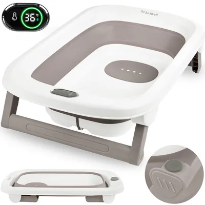Produktbild von Kidwell NAMI Babywanne faltbar mit Thermometer – Kinderbadewanne klappbar, Ablassstopfen, USB-C (Grau), KI-generiertes Bild