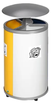 Produktbild von Robuste Wertstoffsammelstation mit Dach | 30 Liter je Behälter, HxBxT 89x42x42cm | Verzinkter Stahl | Blau, Grau, Gelb