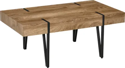 Image de HOMCOM Table Basse rectangulaire Style Industriel piètement épingle métal Noir Plateau Aspect Ancien bastaing Bois
