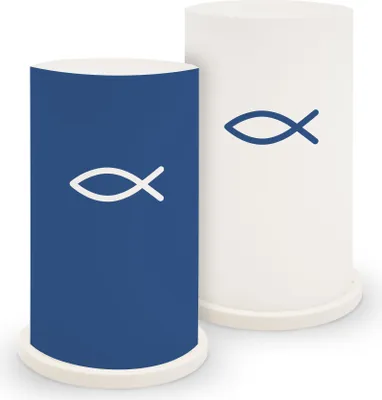 Produktbild von itenga Windlicht "Fisch blau" für Kommunion Konfirmation Taufe 2er Set