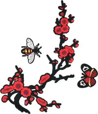 Produktbild von Blüten-Schmetterling-Biene-Emblem-Patch-Set zum Aufbügeln, 3-teilig