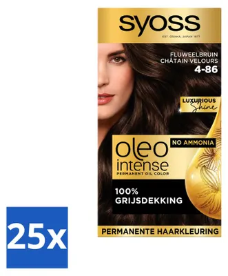 Produktbild von 25 x Syoss Oleo Intense 4-86 Permanente Haarkleuring - Samtbraun - Vorteilspackung - 25 Stücke