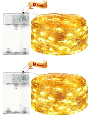 LED-Lichterkette 12 m, 120 LEDs, Timer, warmweiß, 2er Set