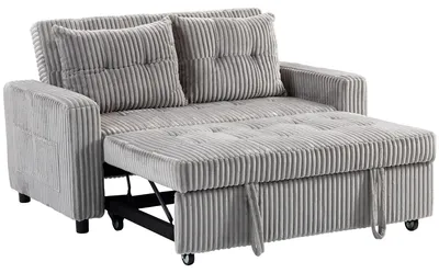 Produktbild von 2-Sitzer Sofabett, Cordbezug, zum Schlafsofa umwandelbar, 2 Kissen, Seitentaschen, 157 x 190 cm, Hellgrau