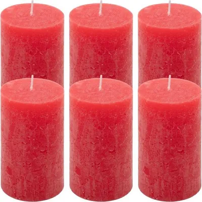 Obrázek produktu pro Sada rustikálních svíček, 11,5 cm, Ø 6,8 cm, červená, 6 ks