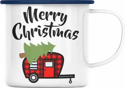 Produktbild von Trendation - Weihnachten Emaille Tasse Merry Christmas Kinder WeihnachtsEmaille Tasse Lustig Geschenk Becher Jungs Jungen Mädchen Cute Lebkuchen Grafik (Blau)