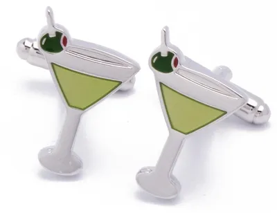 Productafbeelding van Manchetknopen Cocktailglas met Groene Olijf - Messing