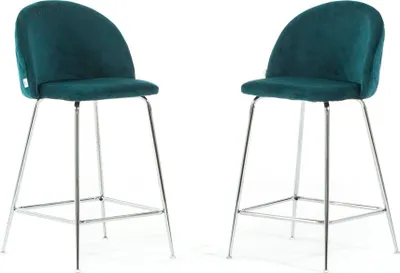 Produktbild von Set mit 2 Innenhockern aus gepolstertem Samt mit Metallbeinen – modernes, elegantes Design, ideal für Kücheninseln und Essbereiche – SARA XL – Petrolblau/Silber