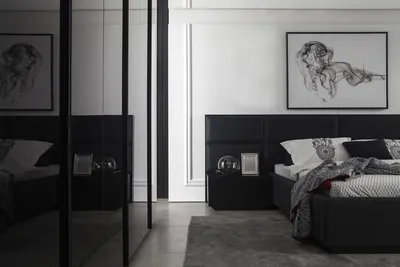 Immagine prodotto di Set da letto nero mobili da letto comodino 3 pezzi letto in pelle Letti