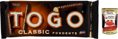 Produktbild von 12x Pavesi Togo klassische dunkle Kekse mit Schokolade bedeckt, 120g + Italian Gourmet polpa 400g