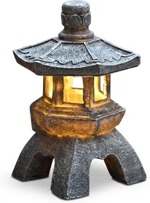 Produktbild von Japanische Solar-Steinlaterne, Pagoden-Design, wetterfeste Gartenlaterne, Steinoptik, Dekoration für den Außenbereich