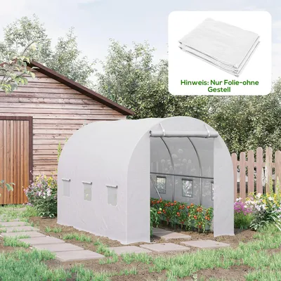 Produktbild von SUGIFT Foliengewächshaus, Ersatz-Gewächshausabdeckung mit 6 Fenstern, Tomatenhaus, Weiß | 15 cm Bodenrand | PE-Folie UV-beständig | 300 x 200 x 200 cm