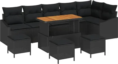 Image de vidaXL Ensemble de canapé de jardin avec coussins 10 pcs noir poly rotin