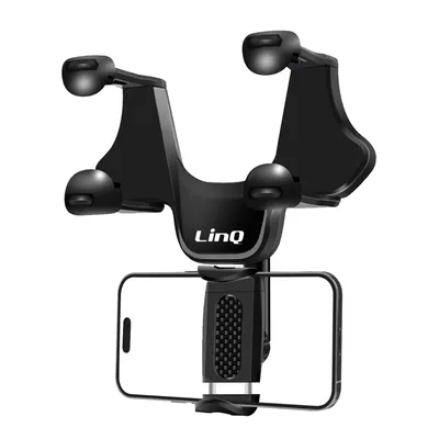 Immagine prodotto di Supporto da auto per smartphone con fissaggio allo specchietto retrovisore, LinQ - Nero