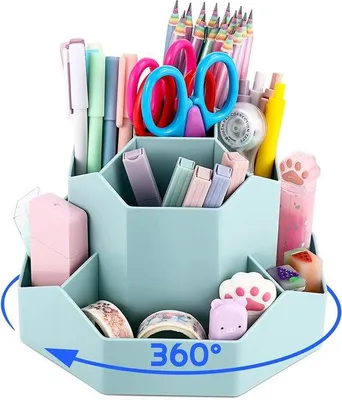 Imagen del producto de Organizador de escritorio giratorio de 360°, con 9 compartimentos, para material de oficina y objetos pequeños