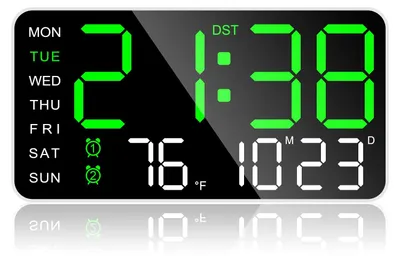 Digitale Wandklok 8,5 Zoll LED, Datum, Temperatur, Doppelalarm, Grün