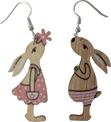 Produktbild von Osterhase Ostern Ohrringe Miniblings Hänger Hase Häschen Holz Blumen Kaninchen