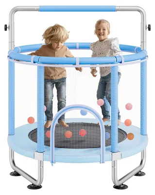 Produktbild von VEVOR 5FT Trampolin für Kinder, 60" Indoor Outdoor Trampolin mit Sicherheitsnetz, Basketballkorb und Ozeanbällen, Mini-Kleinkind Freizeittrampolin Geburtstagsgeschenke für Kinder ab 3 Jahren, 1470 mm-a, Blau-a