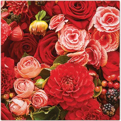 Image de 20 serviettes en papier renoncules et roses 33 cm