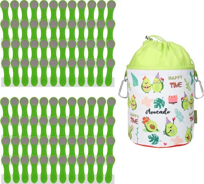 Produktbild von 96 Wäscheklammern Indigo Grau Edelstahl und 1 bellaCott Wäscheklammerbeutel Avocado