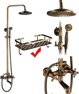 Immagine prodotto di Set di rubinetti per doccia, ottone antico, doppie manopole
