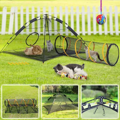 Katzentent X-Large mit Tunnel, Mesh, grau, für Katzen & Kleintiere