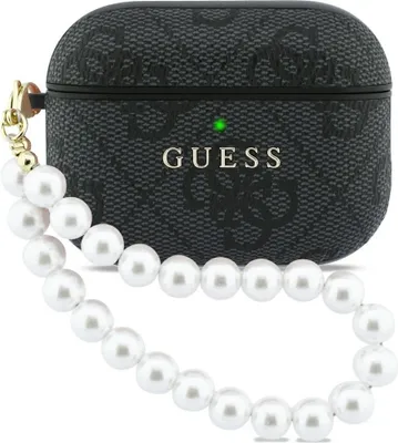 Image de Housse Case AirPods Pro 3 Guess similicuir gris logo doré avec chaîne