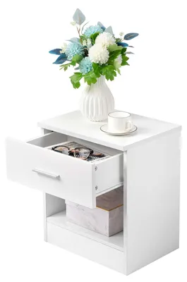 Obrázok produktu pre Zimilo, sada 2 nočných stolíkov, biela, nočný stolík so zásuvkou a otvoreným priestorom, odkladací stolík 39 x 29 x 41 cm, moderný do spálne alebo obývačky