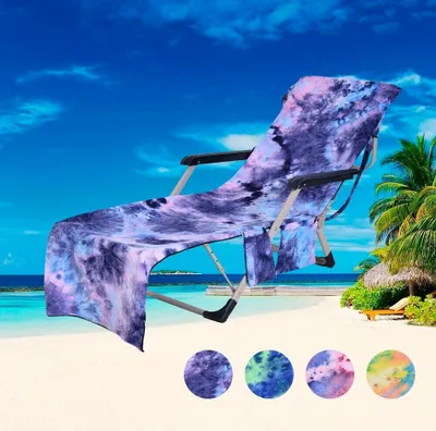Produktbild von Strandkorb Handtuch Lounge Chair Cover,Tragbares Mikrofaser-Strandtuchbezug,mit 2 Seitentaschen,für Urlaub,Sonnenbad（Blau）
