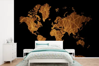 Produktbild von MuchoWow® Fototapete für Wohnzimmer oder Schlafzimmer Wandtapete Vinyl Motivtapete Weltkarte - Schwarz - Gold - 525x350 cm - Das Hintergrundbild
