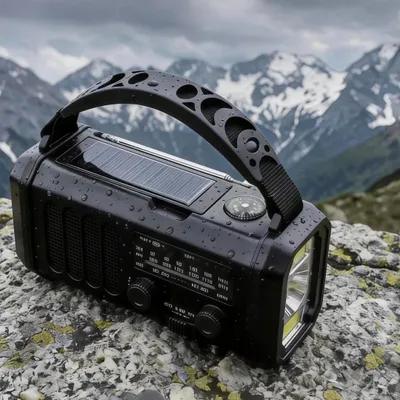 Produktbild von Notfallradio - AM/FM Kurbelradio - Solar, USB-Ladung, LED-Taschenlampe, SOS-Alarm, Outdoor Camping Survival - Schwarz