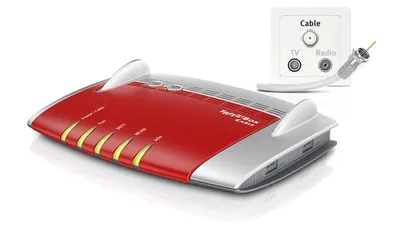 Produktbild von FRITZ! Box 6490 Cable, Wi-Fi 5 (802.11ac), Dual-Band (2,4 GHz/5 GHz), Ethernet/LAN, Rot, Tabletop-Router
